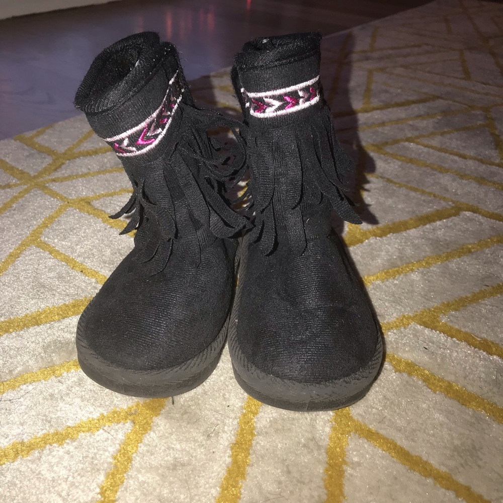 Stepping Stones Black and Pink Kids Moccasin Boots